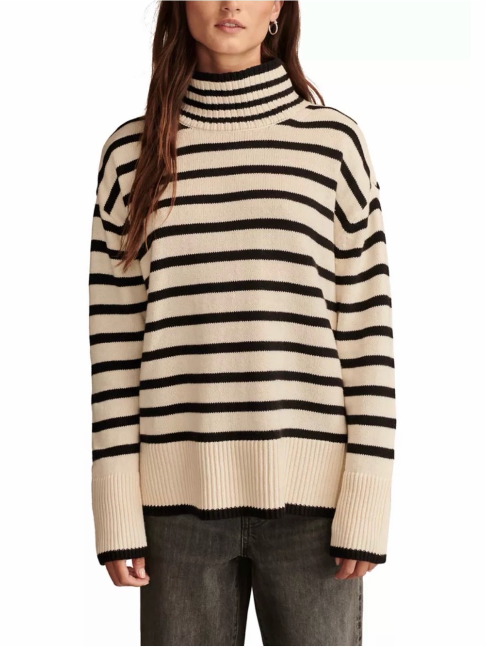 Lucky Brand Side Slit Mock Neck Pullover Tunic Sweater